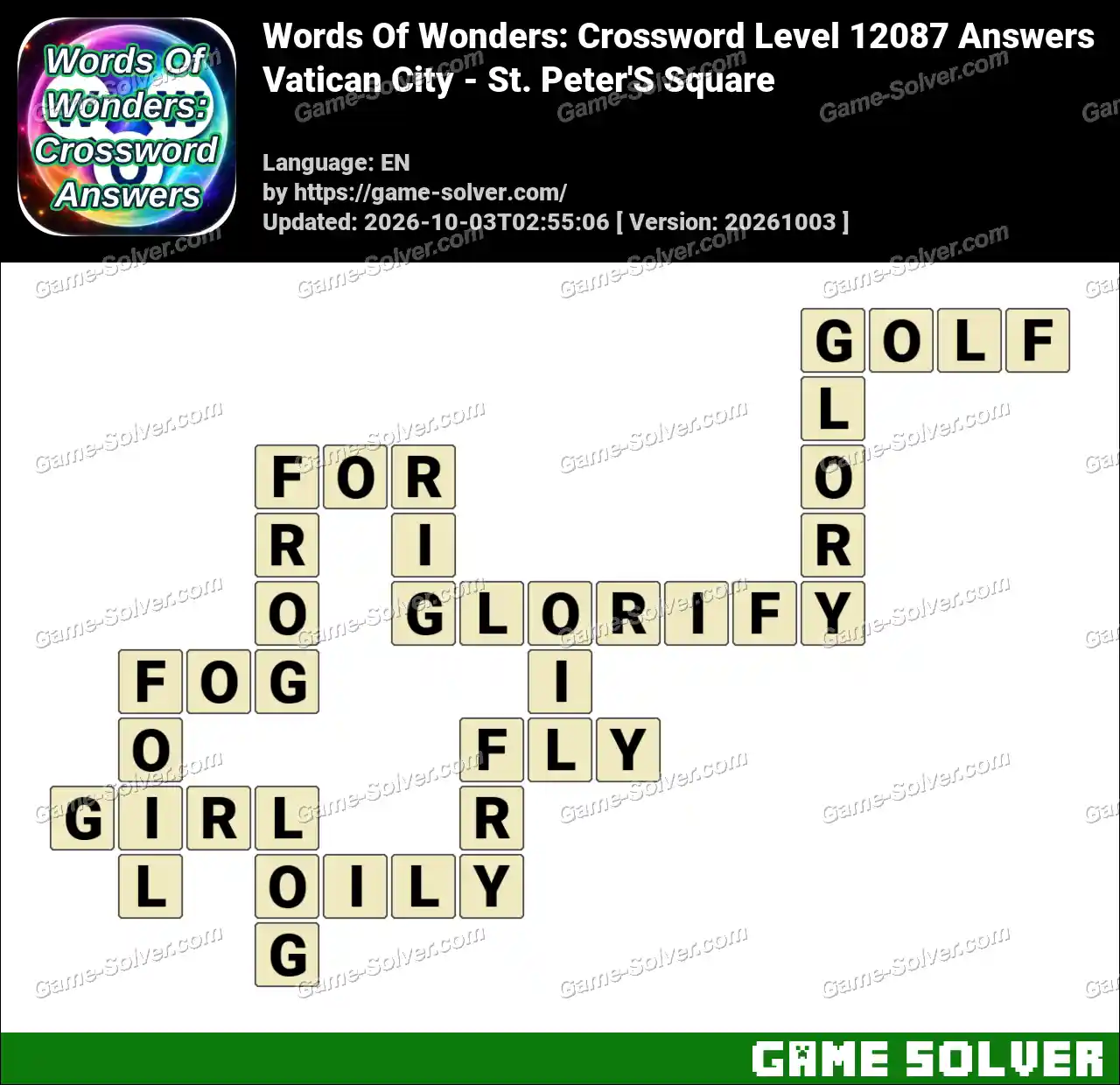 Words Of Wonders: Crossword Level 12087 Answers – Vatican City – St. Peter’S Square